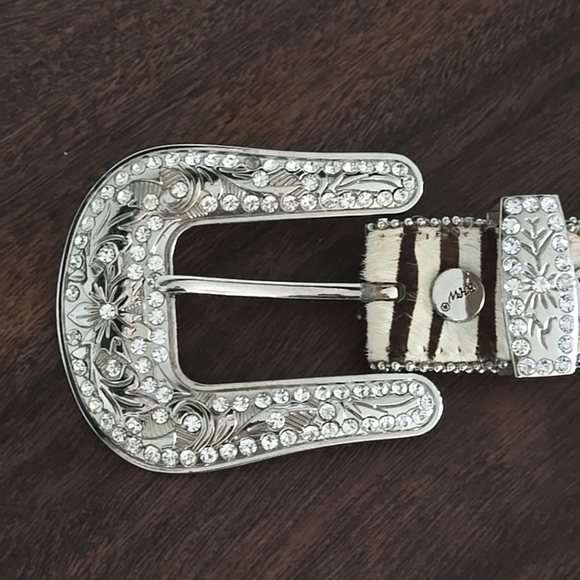 BHW Pink Rhinestone Leather Zebra Print Belt Size M - Picture 3 of 8